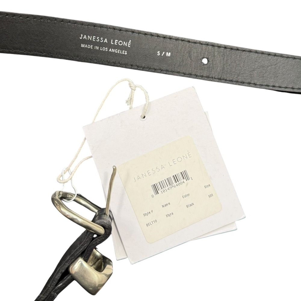 NEW Janessa Leone Belt Black Leather Wrap Silver Buckle Myra Size S Handmade 1" - Picture 9 of 9